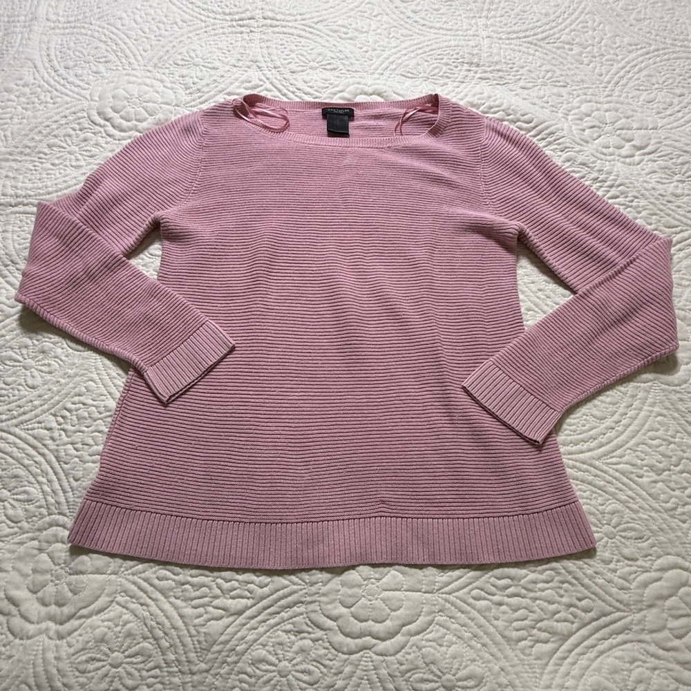 Ann Taylor Factory Sweater Womens M Rose Pink Ribbed Knit Boat Neck‎ 417532